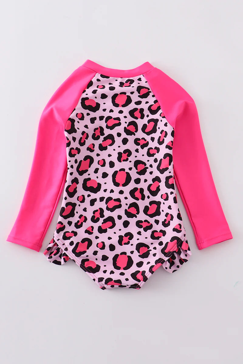 Pink Leopard Ruffle 1PC Swimsuit