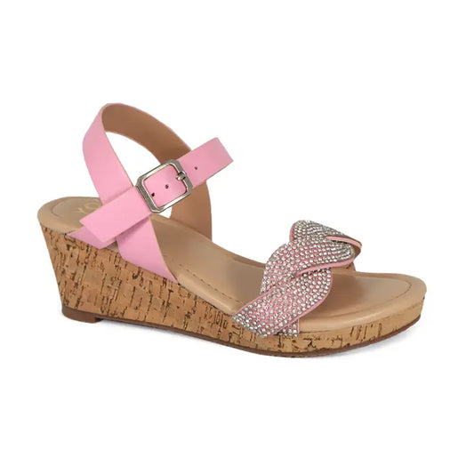 Girls Braided Stone Strap Wedge Sandals - Pink