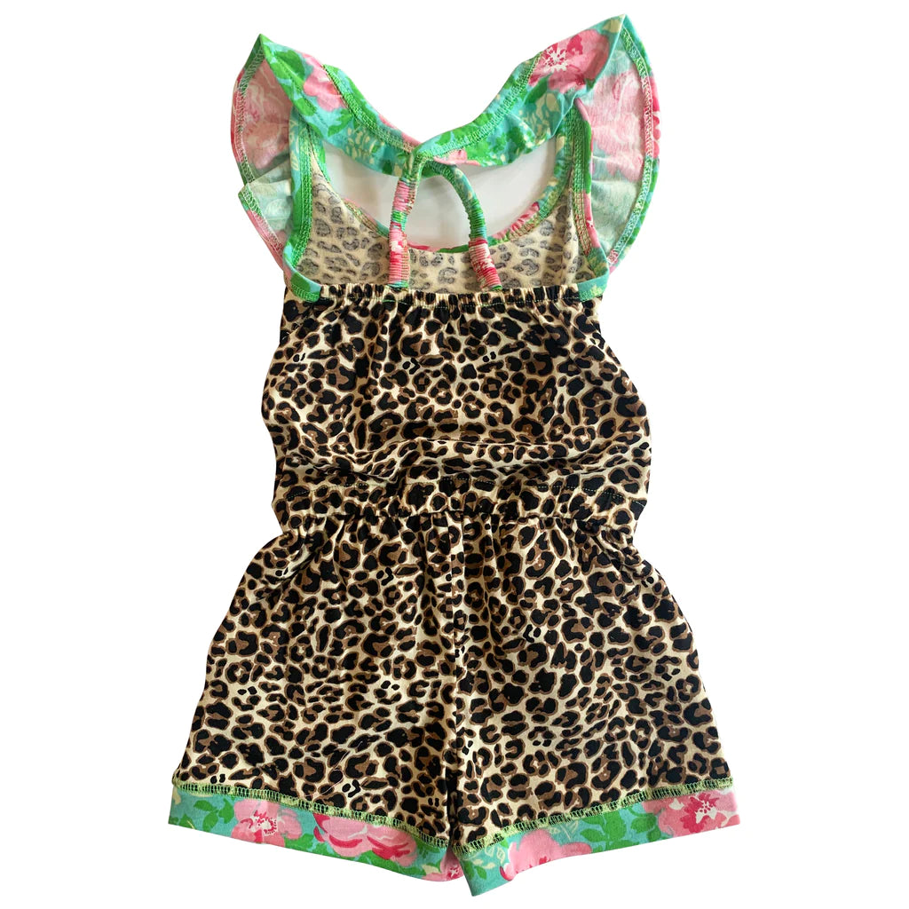 Girls Leopard Floral Cotton Jumpsuit/Romper