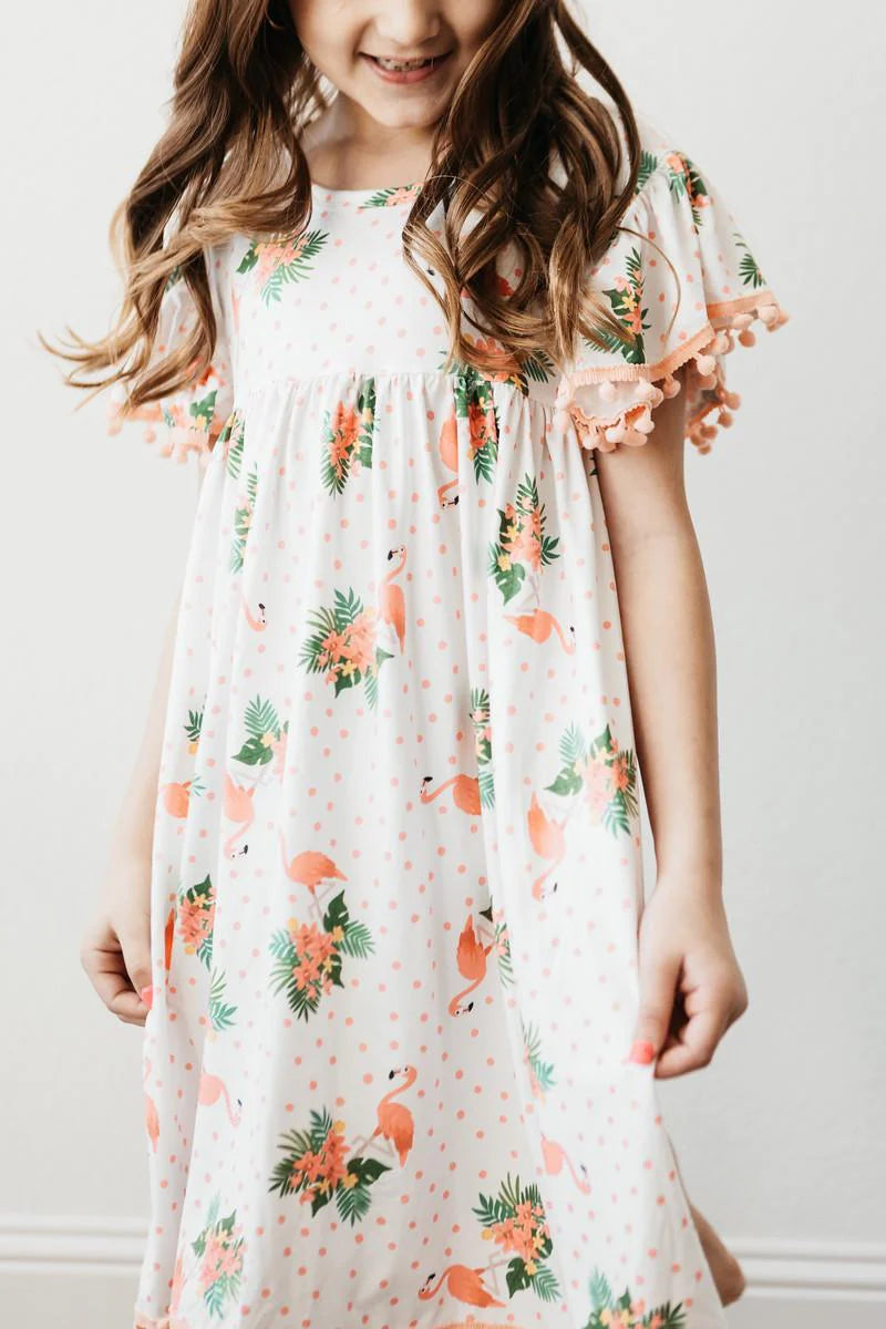 Tropical Flamingo Pom Pom Dress