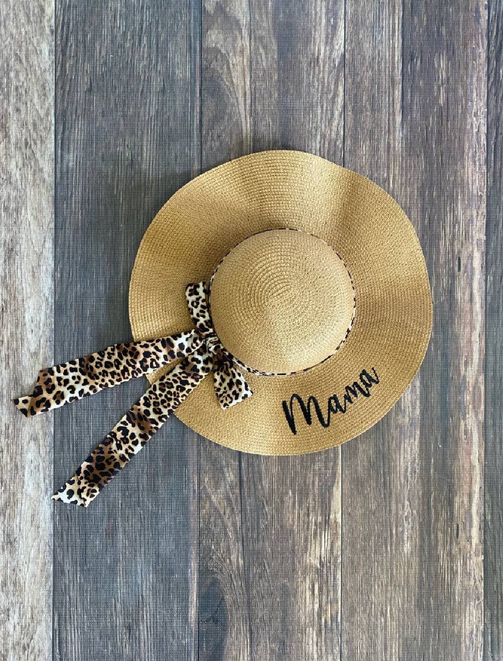 Mama Floppy Straw Hat With Cheetah Bow