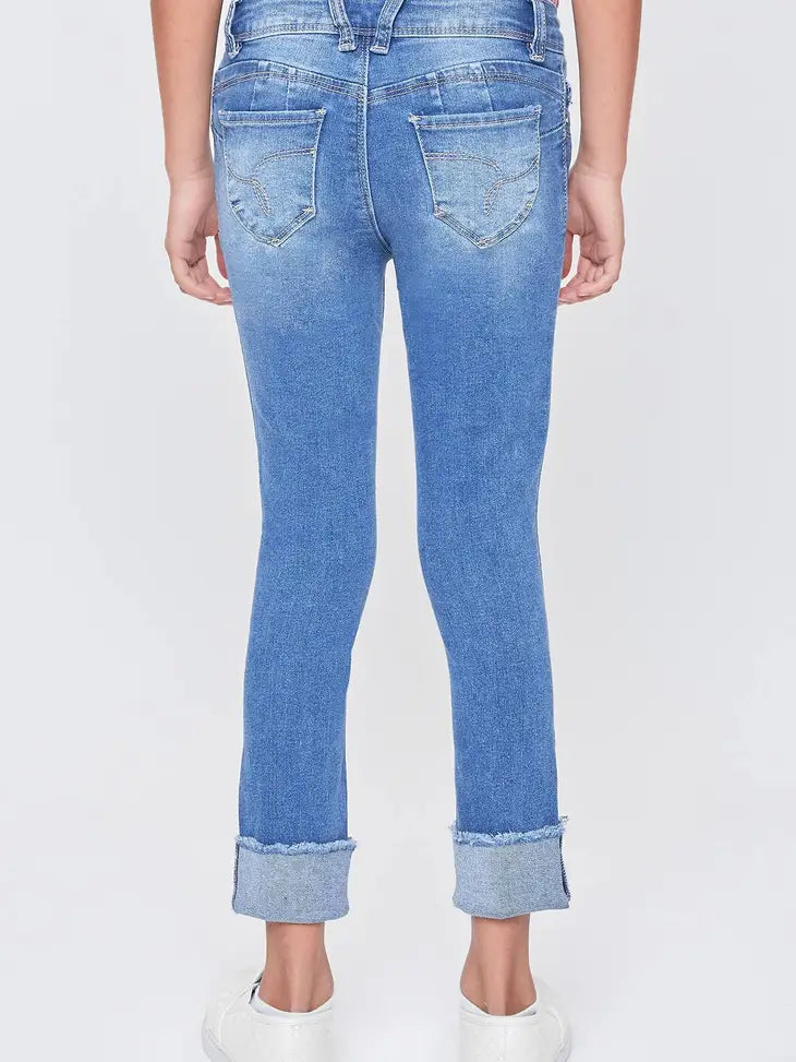 Girls Distressed Cuffed Denim Jeans