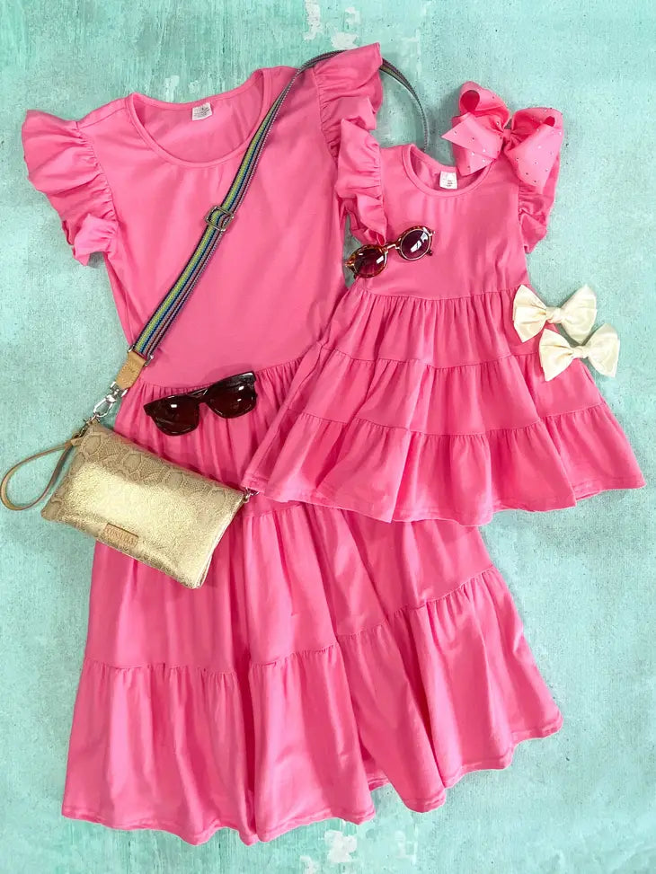 IMPERFECT-Mommy and Me Pink Tiered Dress- Womens'