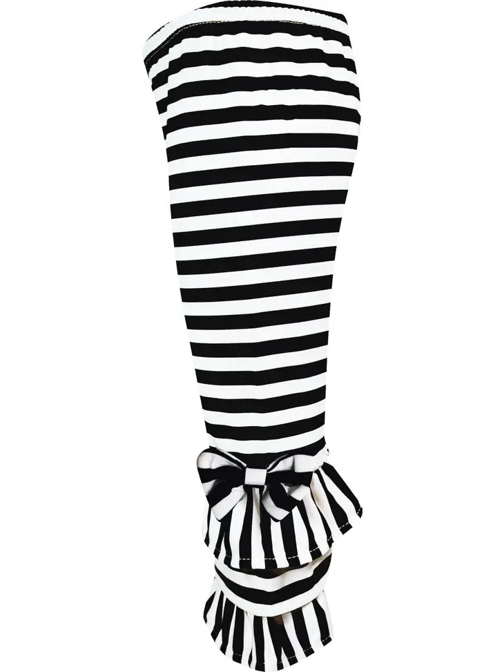 Black and White Striped Triple Ruffle Pants