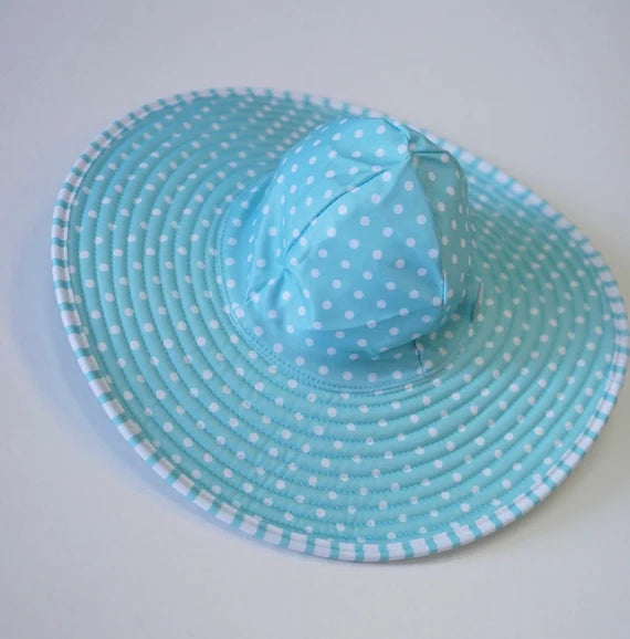 Teal Polka Dot and Striped Reversible Swim Hat
